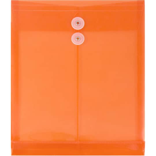 JAM Paper 9.75" x 13" Bright Orange Plastic Button String Open End Envelopes, 108ct.